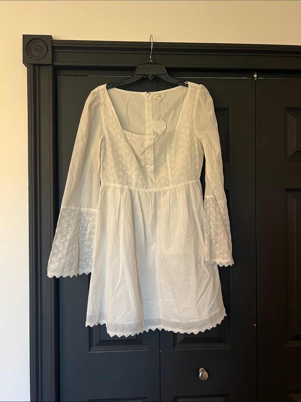 White Square-Neck Eyelet Cotton Tunic Dress